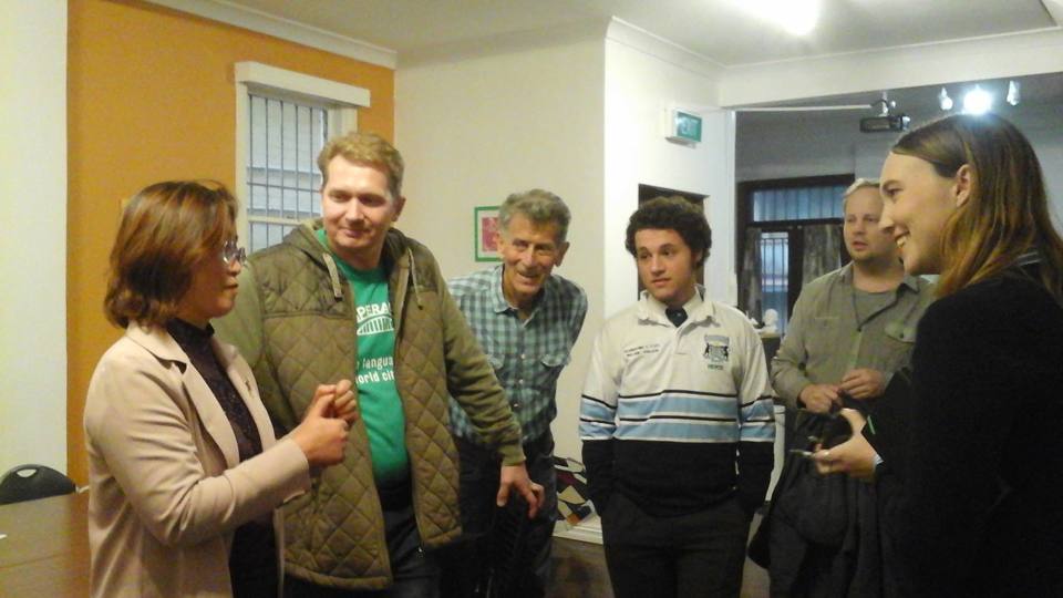 People talking inside Esperanto House